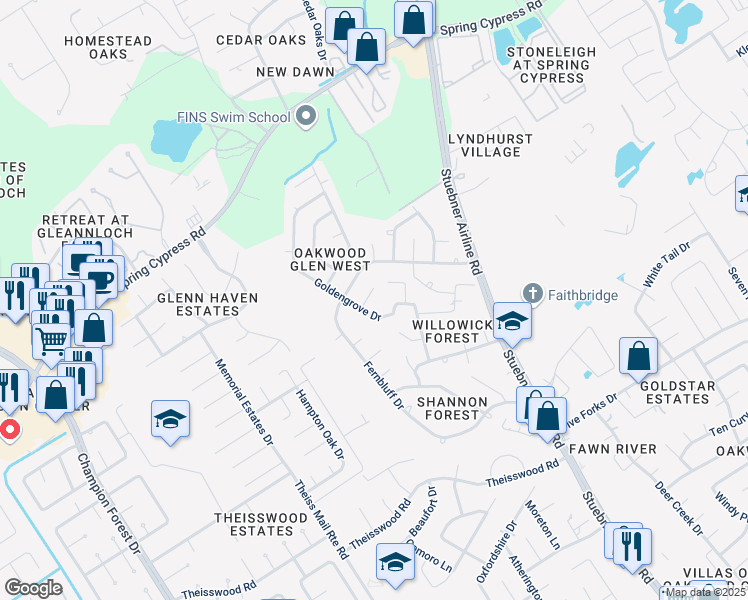 map of restaurants, bars, coffee shops, grocery stores, and more near 18410 Hazycrest Drive in Spring