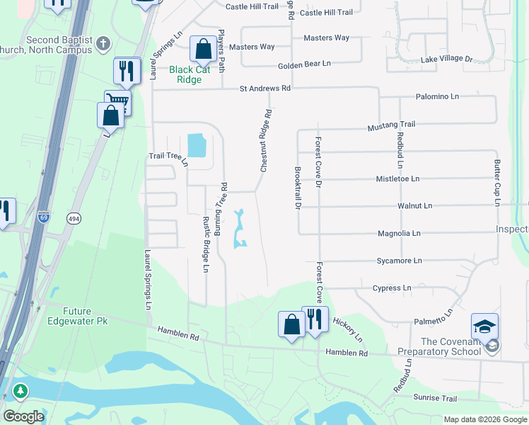 map of restaurants, bars, coffee shops, grocery stores, and more near 1318 Chestnut Ridge Road in Humble