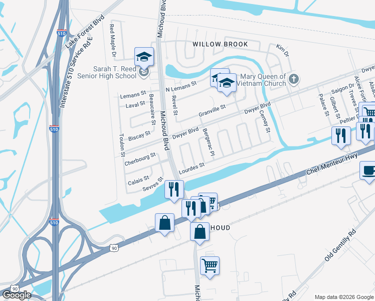 map of restaurants, bars, coffee shops, grocery stores, and more near 4941 Savoie Court in New Orleans