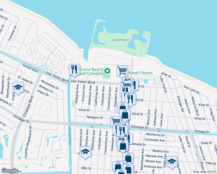 map of restaurants, bars, coffee shops, grocery stores, and more near 4337 Connecticut Avenue in Kenner
