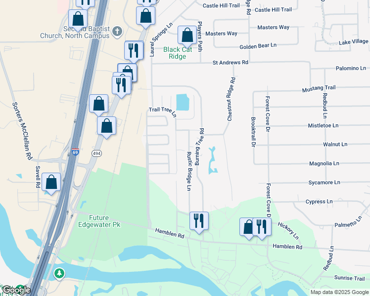 map of restaurants, bars, coffee shops, grocery stores, and more near 22302 Rustic Bridge Lane in Humble