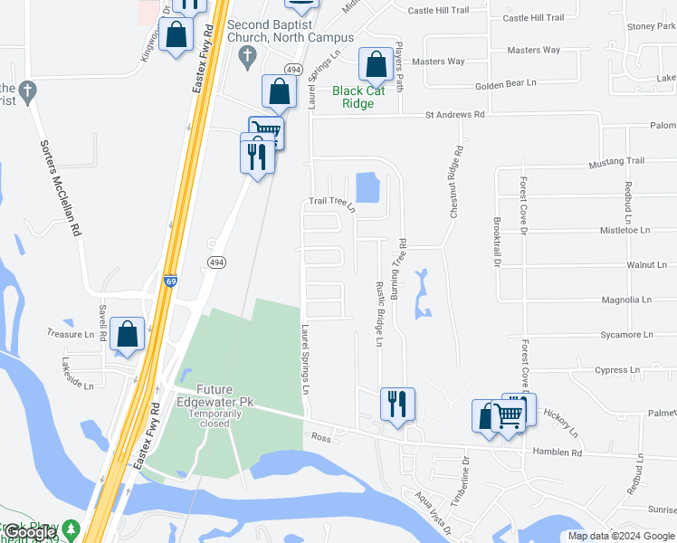 map of restaurants, bars, coffee shops, grocery stores, and more near 420 Mystic Glen Loop in Houston