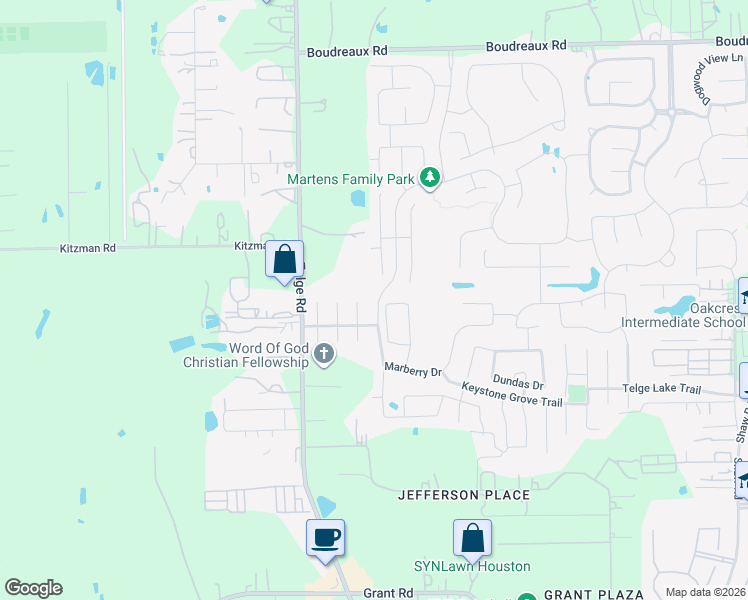 map of restaurants, bars, coffee shops, grocery stores, and more near 18127 Sedona Bend Drive in Harris County