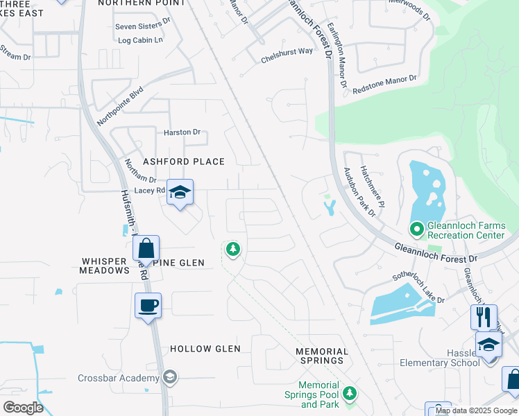 map of restaurants, bars, coffee shops, grocery stores, and more near 10026 Elkwood Glen Lane in Tomball