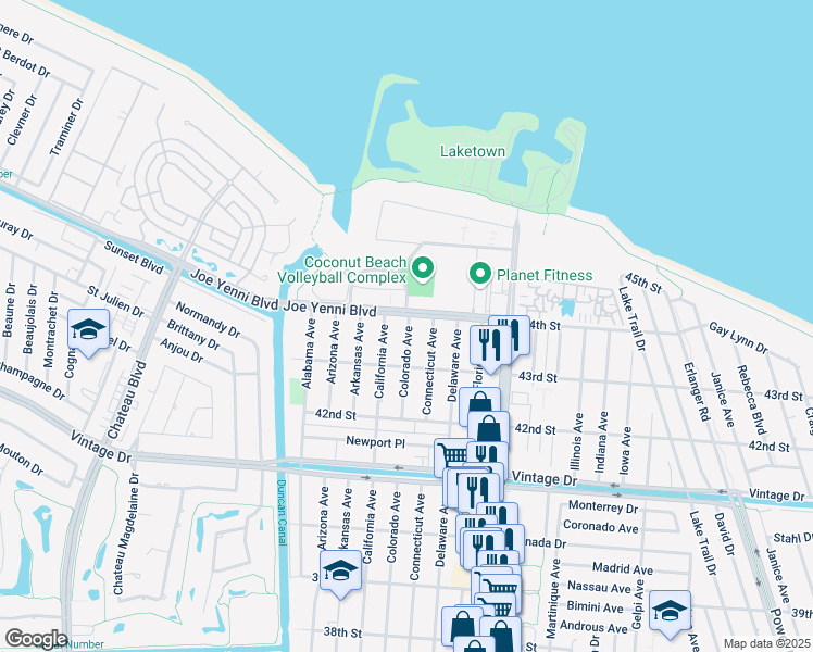 map of restaurants, bars, coffee shops, grocery stores, and more near 4337 Connecticut Avenue in Kenner