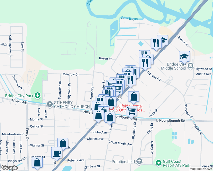 map of restaurants, bars, coffee shops, grocery stores, and more near 950 Center Street in Bridge City