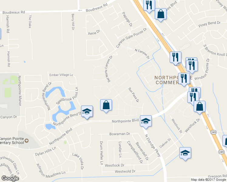 map of restaurants, bars, coffee shops, grocery stores, and more near 19102 East Sawtooth Canyon Drive in Tomball