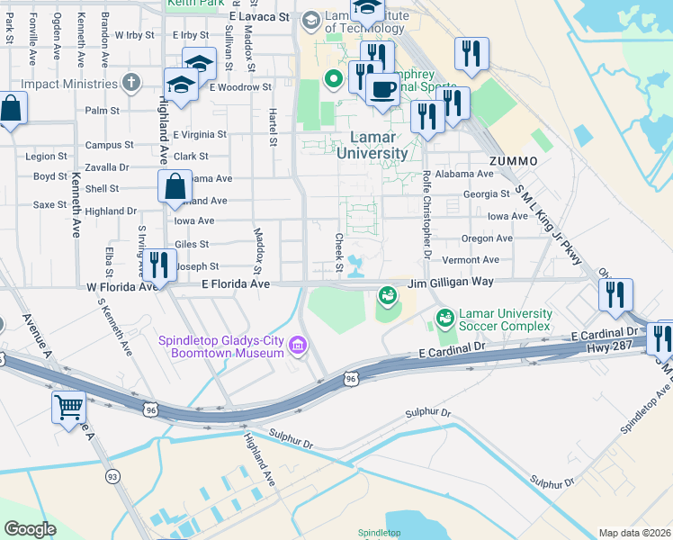 map of restaurants, bars, coffee shops, grocery stores, and more near 755 Jim Gilligan Way in Beaumont