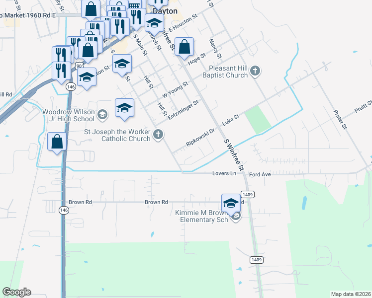 map of restaurants, bars, coffee shops, grocery stores, and more near 503 Ripkowski Drive in Dayton