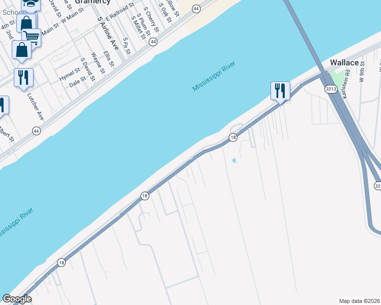 map of restaurants, bars, coffee shops, grocery stores, and more near 6087 Louisiana 18 in Vacherie