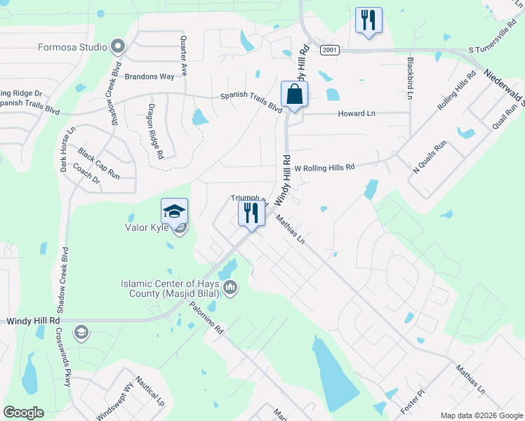 map of restaurants, bars, coffee shops, grocery stores, and more near 250 Twisted Oaks Lane in Buda