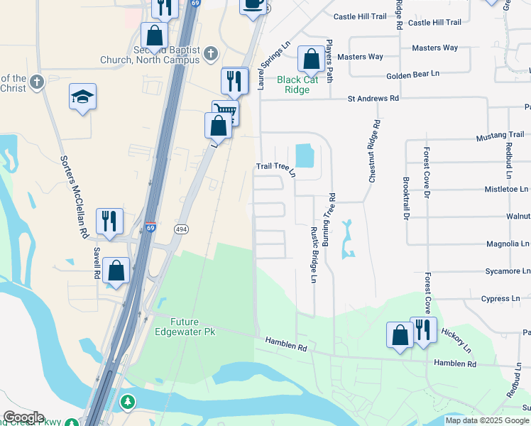 map of restaurants, bars, coffee shops, grocery stores, and more near 412 Mystic Glen Loop in Houston