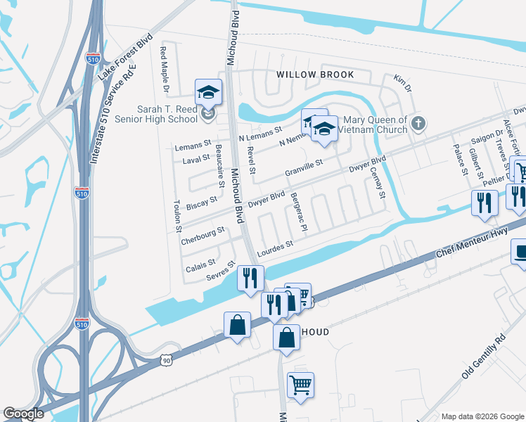 map of restaurants, bars, coffee shops, grocery stores, and more near 4941 Savoie Court in New Orleans