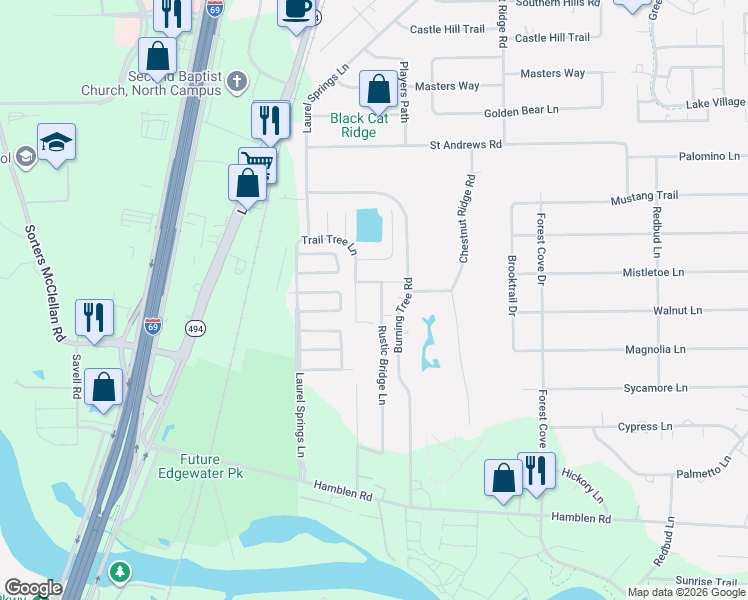 map of restaurants, bars, coffee shops, grocery stores, and more near 22302 Rustic Bridge Lane in Humble