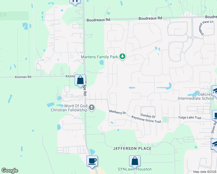 map of restaurants, bars, coffee shops, grocery stores, and more near 18127 Sedona Bend Drive in Cypress