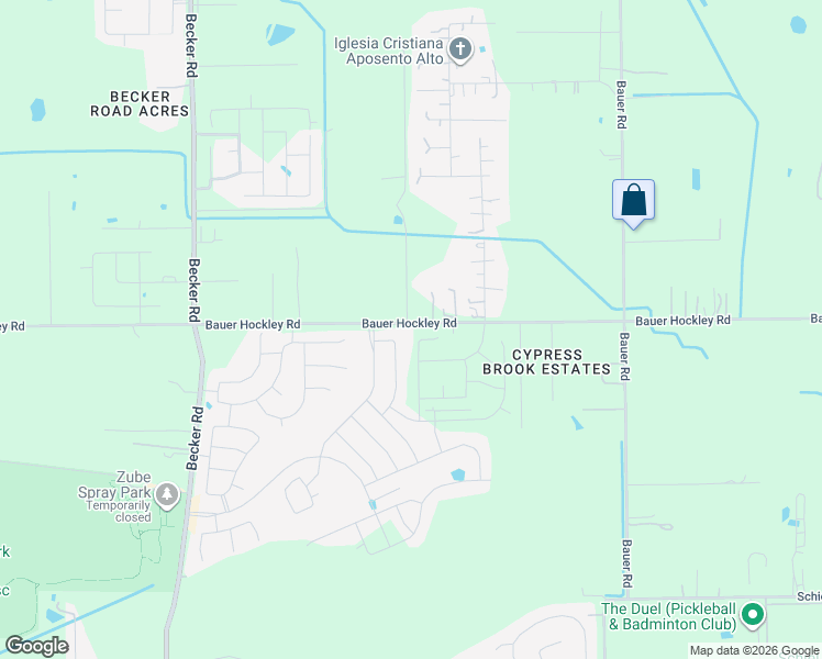 map of restaurants, bars, coffee shops, grocery stores, and more near 23425 Bauer Hockley Road in Hockley