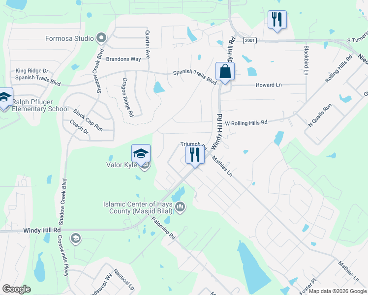map of restaurants, bars, coffee shops, grocery stores, and more near 251 Pearl Way in Buda