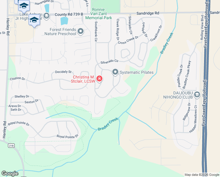 map of restaurants, bars, coffee shops, grocery stores, and more near 3142 Silverado Circle in Green Cove Springs