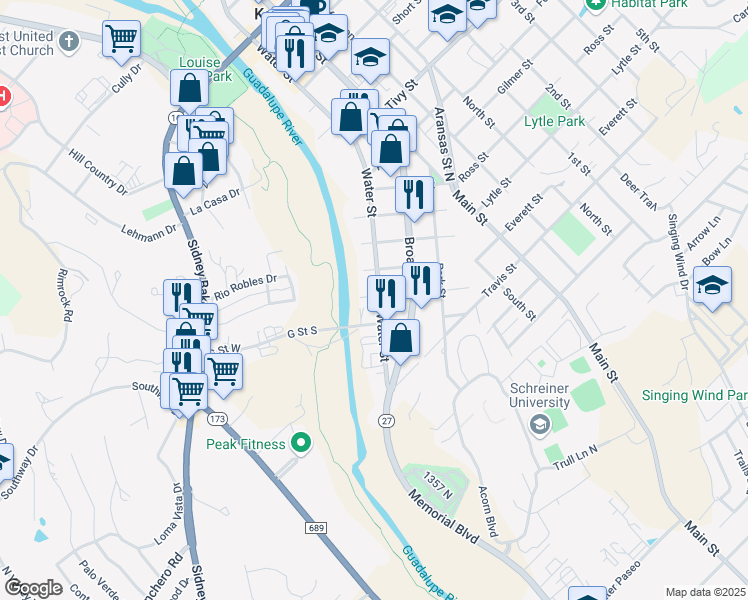 map of restaurants, bars, coffee shops, grocery stores, and more near in Kerrville