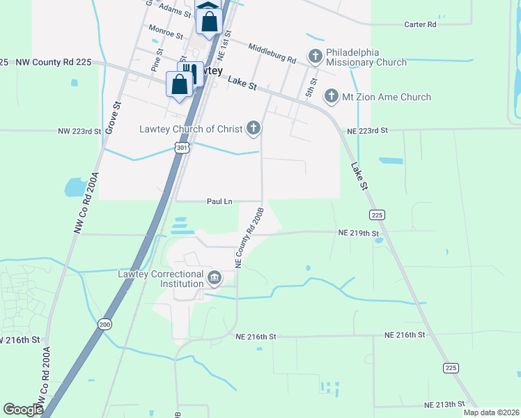 map of restaurants, bars, coffee shops, grocery stores, and more near 22649 Northeast County Road 200B in Lawtey