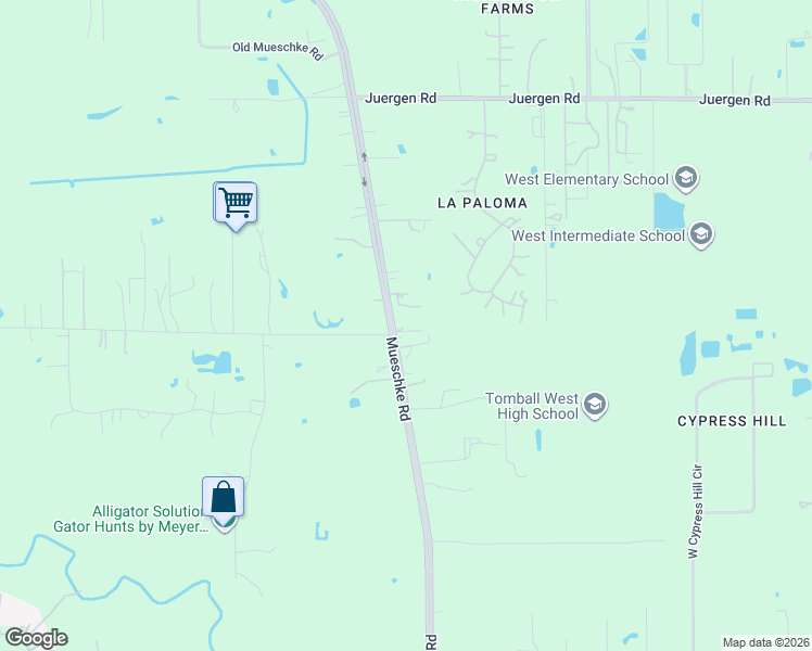 map of restaurants, bars, coffee shops, grocery stores, and more near 18330 Mueschke Road in Cypress