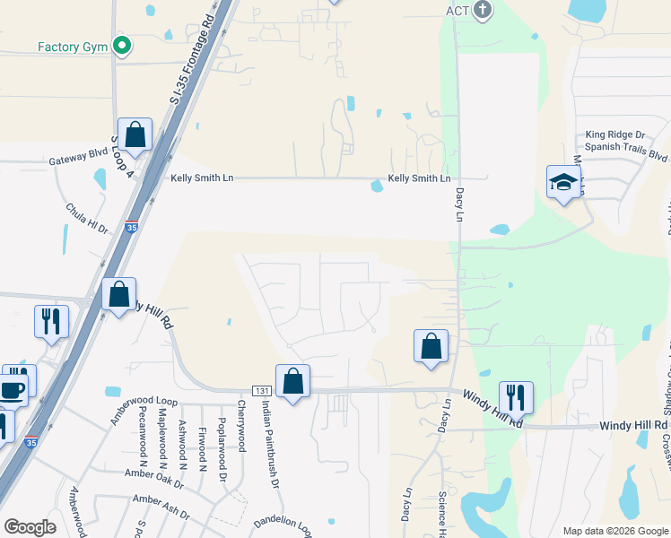 map of restaurants, bars, coffee shops, grocery stores, and more near 113 Kookaburra Bend in Kyle