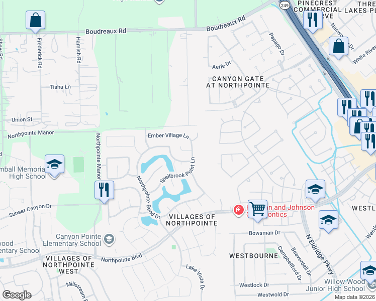 map of restaurants, bars, coffee shops, grocery stores, and more near 12403 Point Arbor Court in Tomball