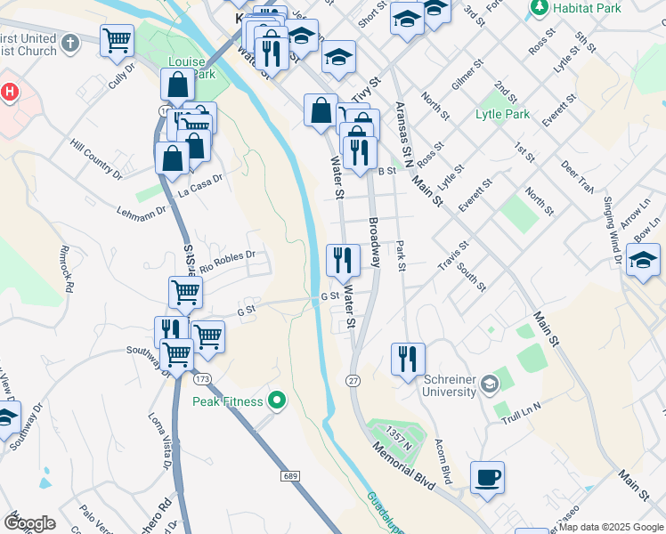 map of restaurants, bars, coffee shops, grocery stores, and more near in Kerrville