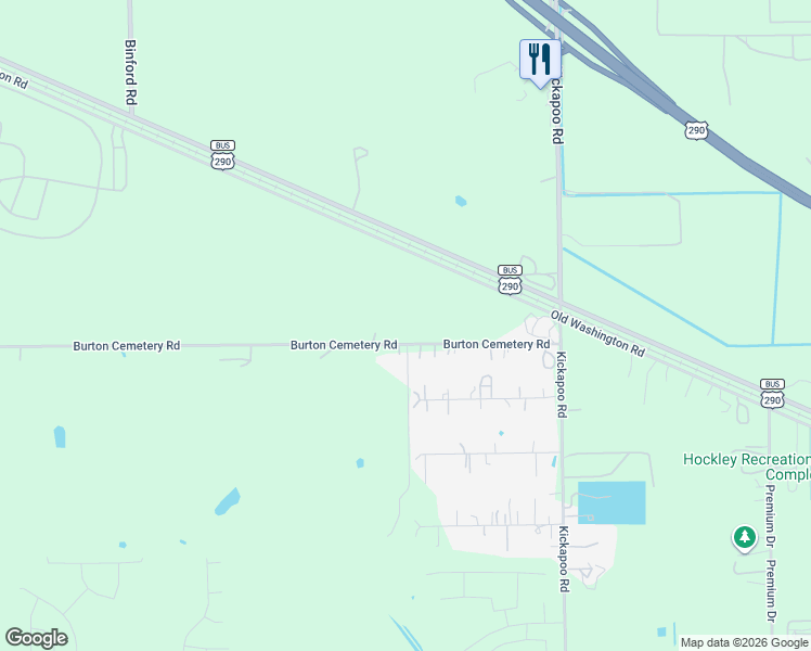 map of restaurants, bars, coffee shops, grocery stores, and more near 30002 Burton Cemetery Road in Waller
