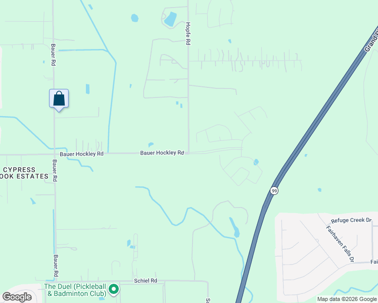 map of restaurants, bars, coffee shops, grocery stores, and more near 18000 Hopfe Road in Hockley