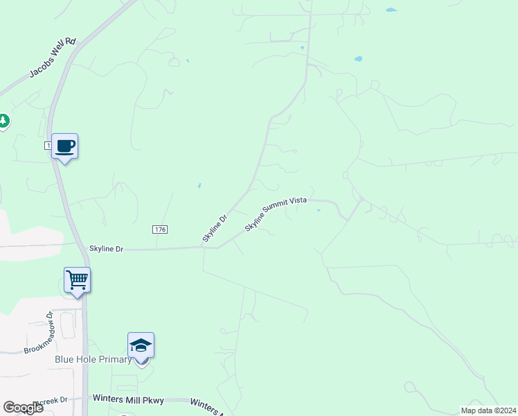 map of restaurants, bars, coffee shops, grocery stores, and more near 525 Skyline Summit Vista in Wimberley