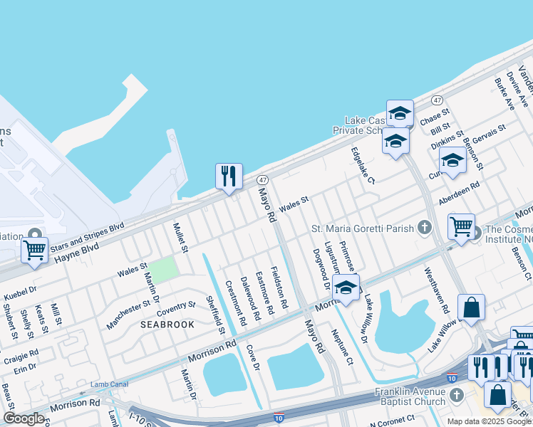 map of restaurants, bars, coffee shops, grocery stores, and more near 7900 Mayo Boulevard in New Orleans