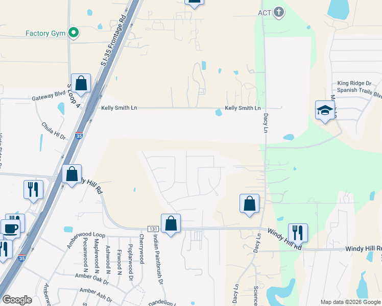map of restaurants, bars, coffee shops, grocery stores, and more near 113 Kookaburra Bend in Kyle
