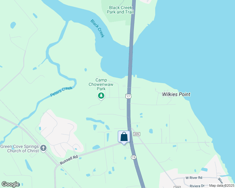 map of restaurants, bars, coffee shops, grocery stores, and more near 1553 Ball Road in Green Cove Springs