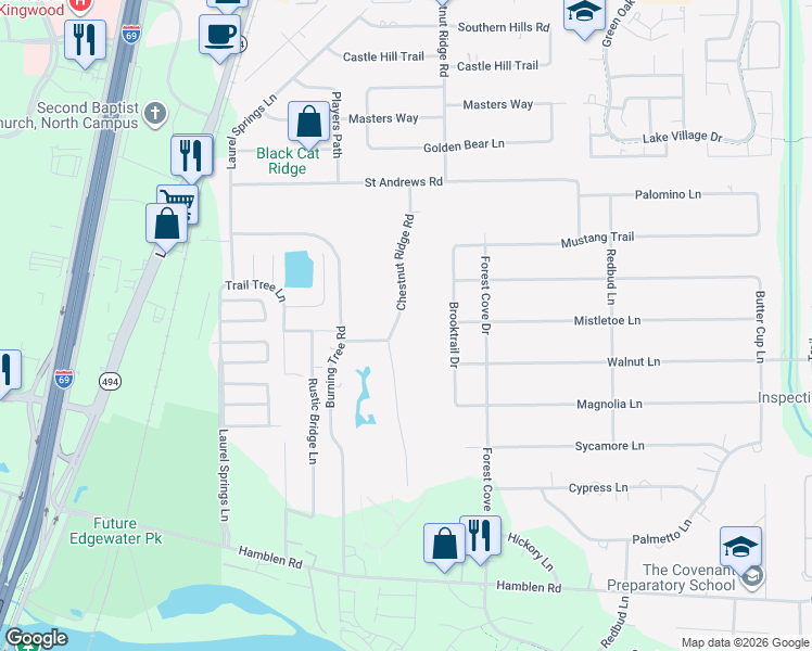 map of restaurants, bars, coffee shops, grocery stores, and more near 1414 Chestnut Ridge Road in Humble