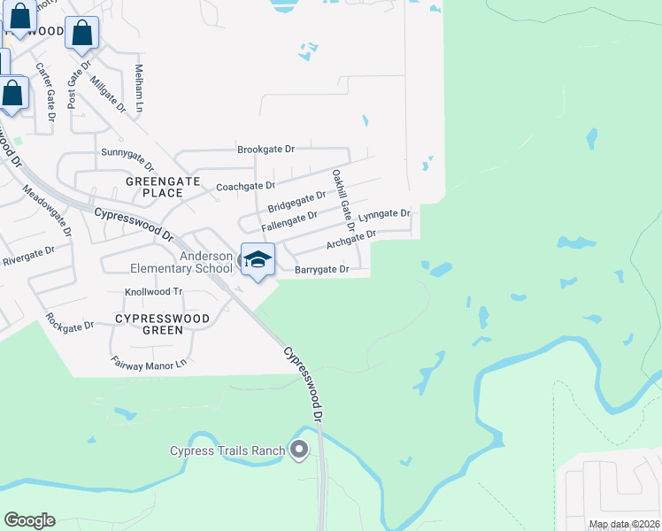 map of restaurants, bars, coffee shops, grocery stores, and more near 22202 Barrygate Court in Spring