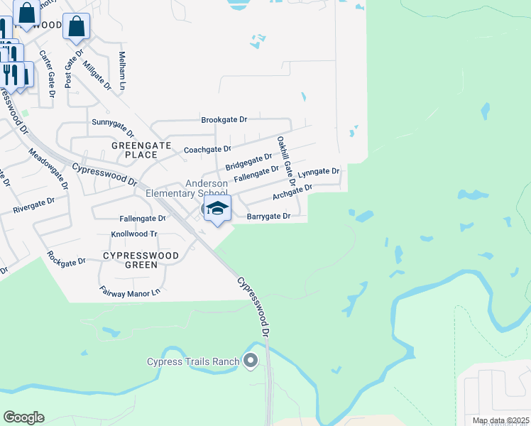 map of restaurants, bars, coffee shops, grocery stores, and more near 22203 Barrygate Court in Spring