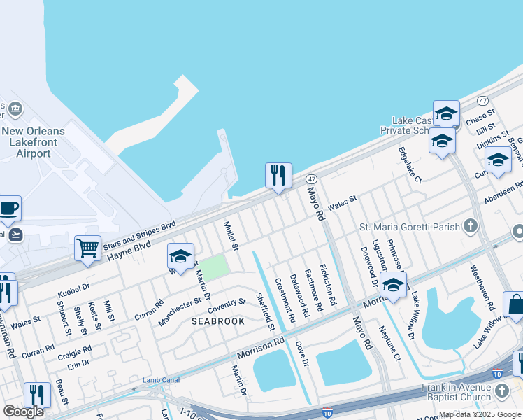 map of restaurants, bars, coffee shops, grocery stores, and more near 8018 Trout Road in New Orleans