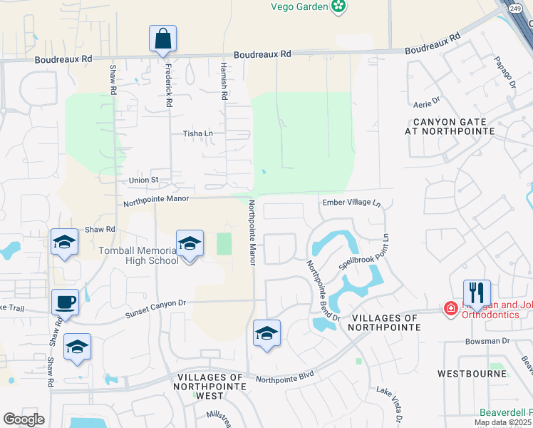 map of restaurants, bars, coffee shops, grocery stores, and more near 12826 Portales Pointe Lane in Tomball