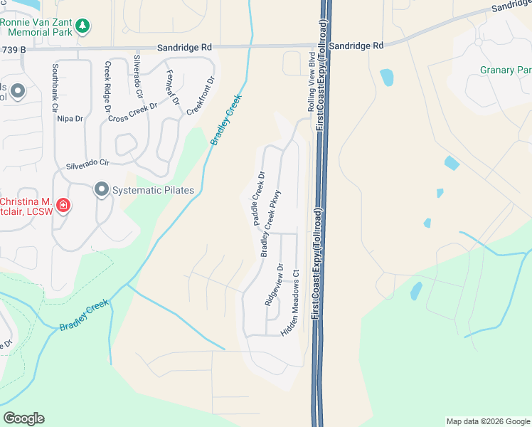 map of restaurants, bars, coffee shops, grocery stores, and more near 3294 Bradley Creek Parkway in Green Cove Springs