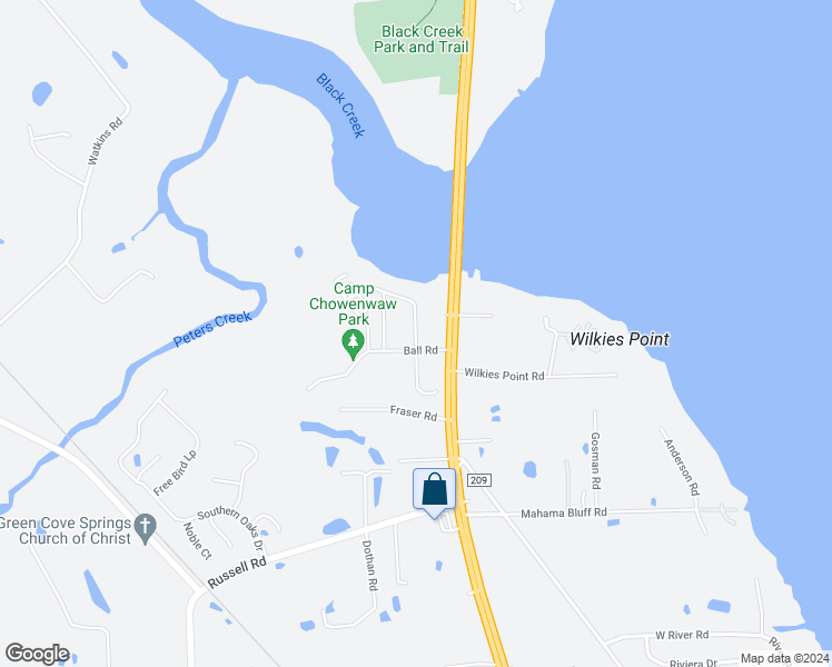 map of restaurants, bars, coffee shops, grocery stores, and more near 3007 Creek Village Lane in Green Cove Springs