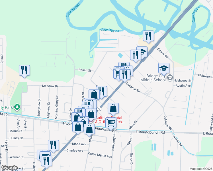 map of restaurants, bars, coffee shops, grocery stores, and more near 145 Tenney Street in Bridge City