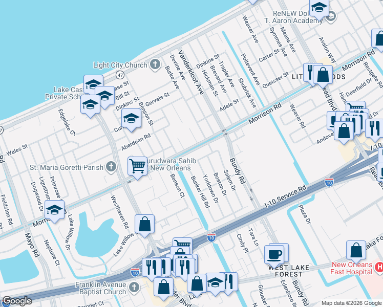 map of restaurants, bars, coffee shops, grocery stores, and more near 8822 Morrison Road in New Orleans