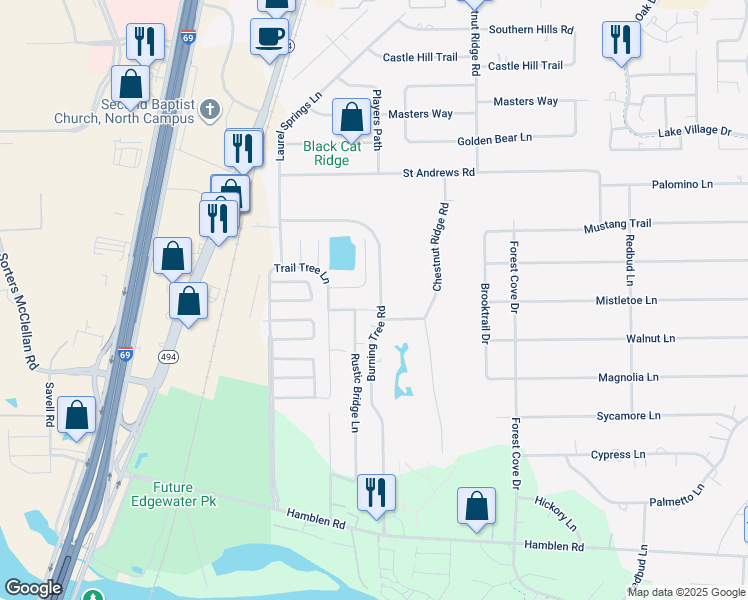 map of restaurants, bars, coffee shops, grocery stores, and more near 731 Hogans Alley in Humble