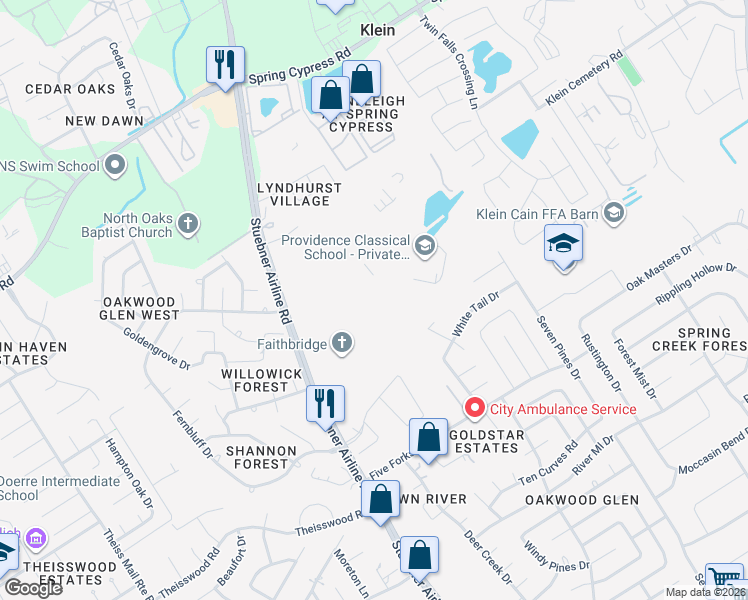 map of restaurants, bars, coffee shops, grocery stores, and more near in Klein