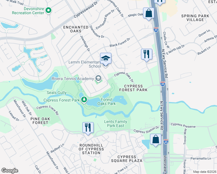 map of restaurants, bars, coffee shops, grocery stores, and more near 611 Santa Elena Canyon in Spring