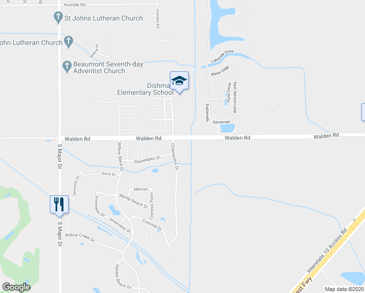 map of restaurants, bars, coffee shops, grocery stores, and more near 7865 Kemper Circle in Beaumont