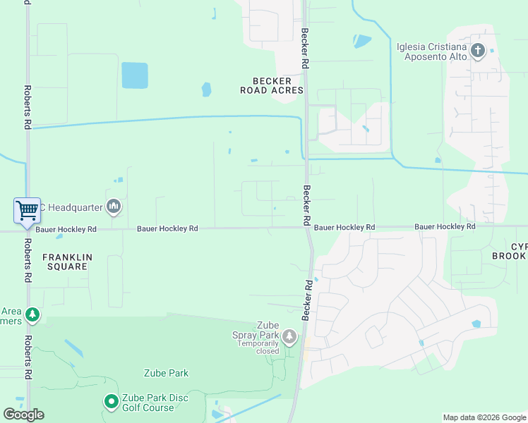 map of restaurants, bars, coffee shops, grocery stores, and more near 24135 Bauer Hockley Road in Hockley