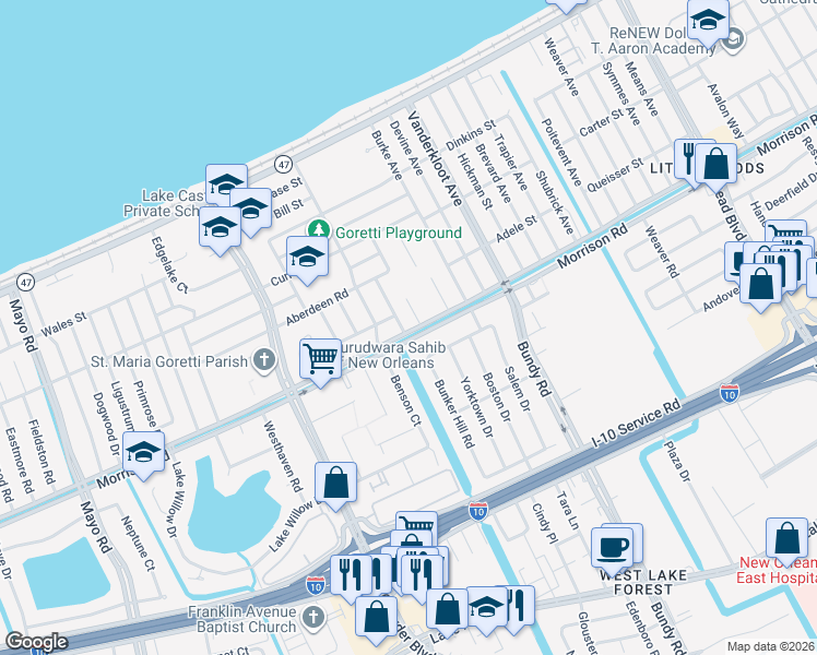 map of restaurants, bars, coffee shops, grocery stores, and more near 8741 Morrison Road in New Orleans