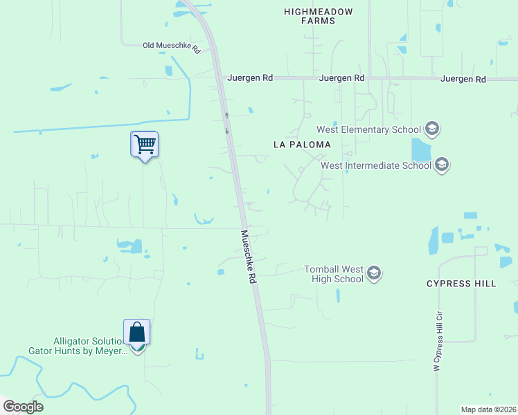 map of restaurants, bars, coffee shops, grocery stores, and more near 18330 Mueschke Road in Cypress
